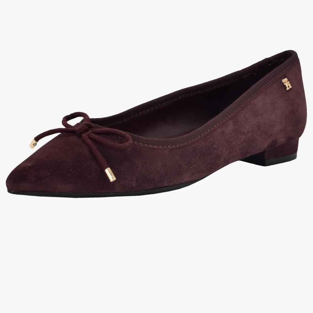New Tommy Hilfiger Burgundy Suede Ballet Flats with Bow